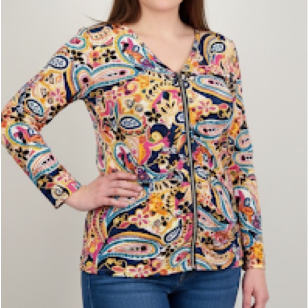 😍SHOW SPECIAL - CHAGALL Stretch Long sleeve Blouse Zipper Front Plus Size XL